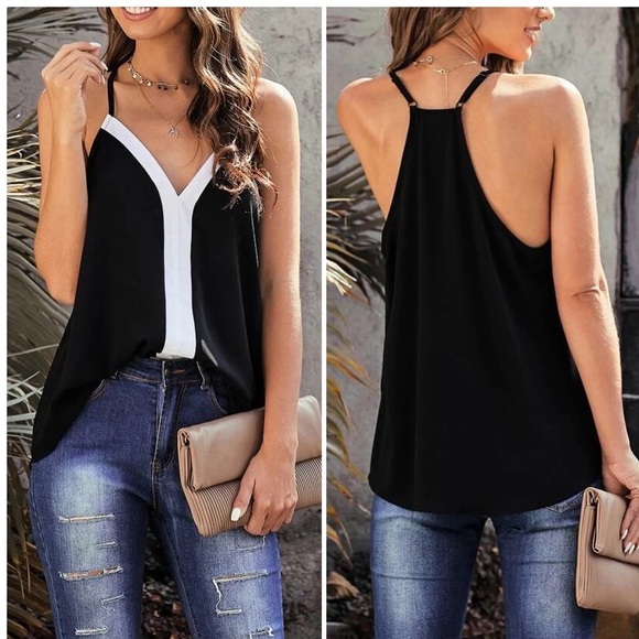 Tops - BLACK WHITE RACERBACK TANK - top